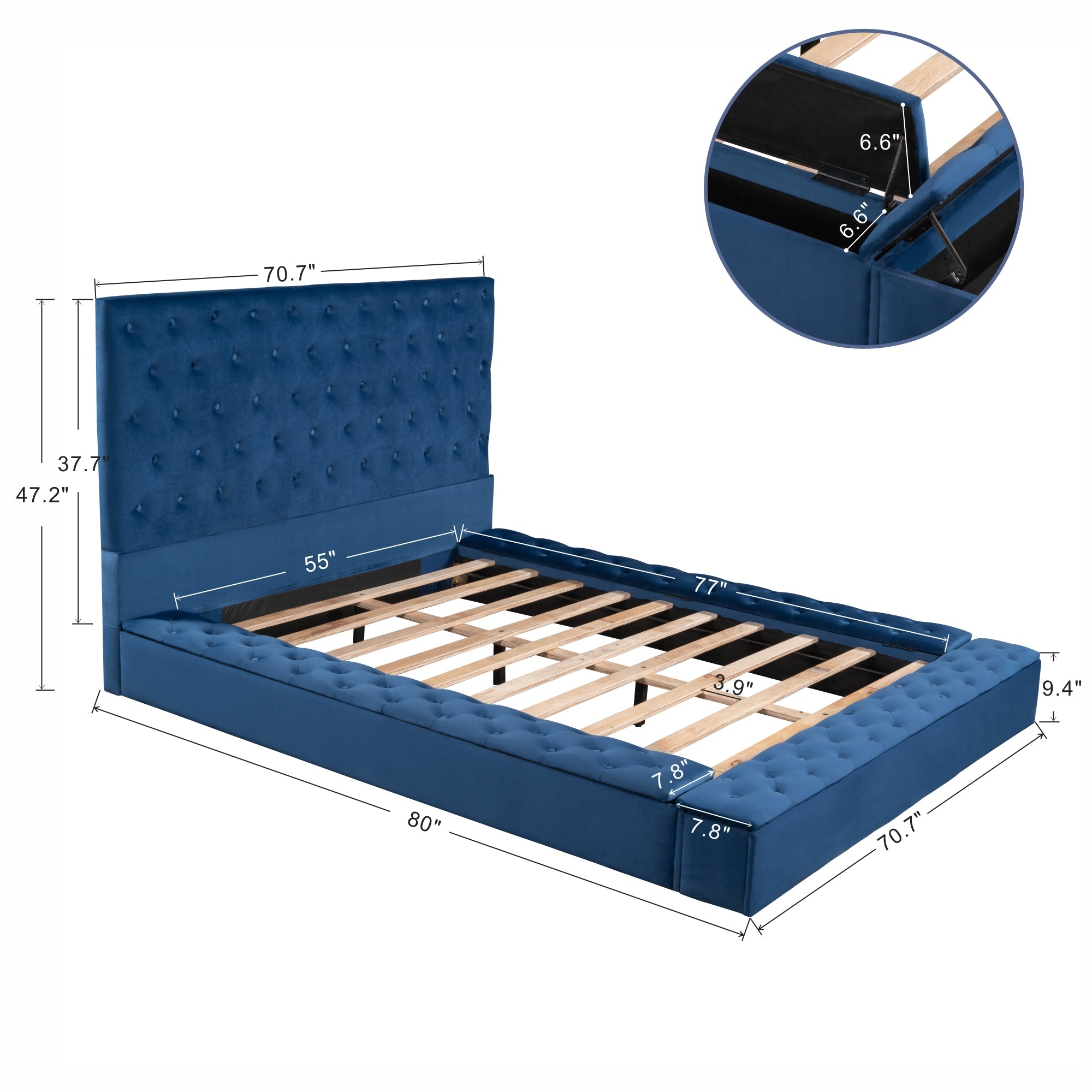 EUROCO Tufted Upholstery Platform Bed with Storage Compartments, Full for Kids Bedroom, Blue