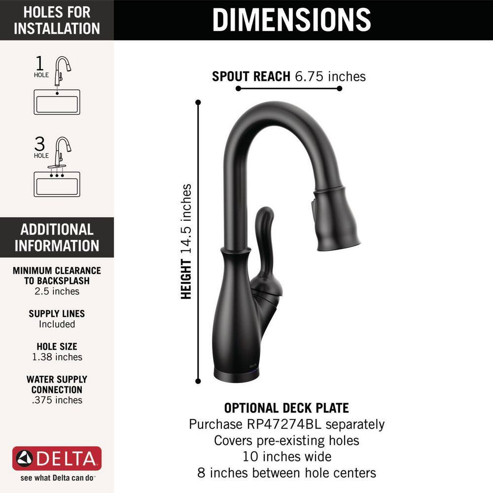 Delta Leland Single-Handle Bar Faucet with Touch2O Technology in Matte Black 9678T-BL-DST