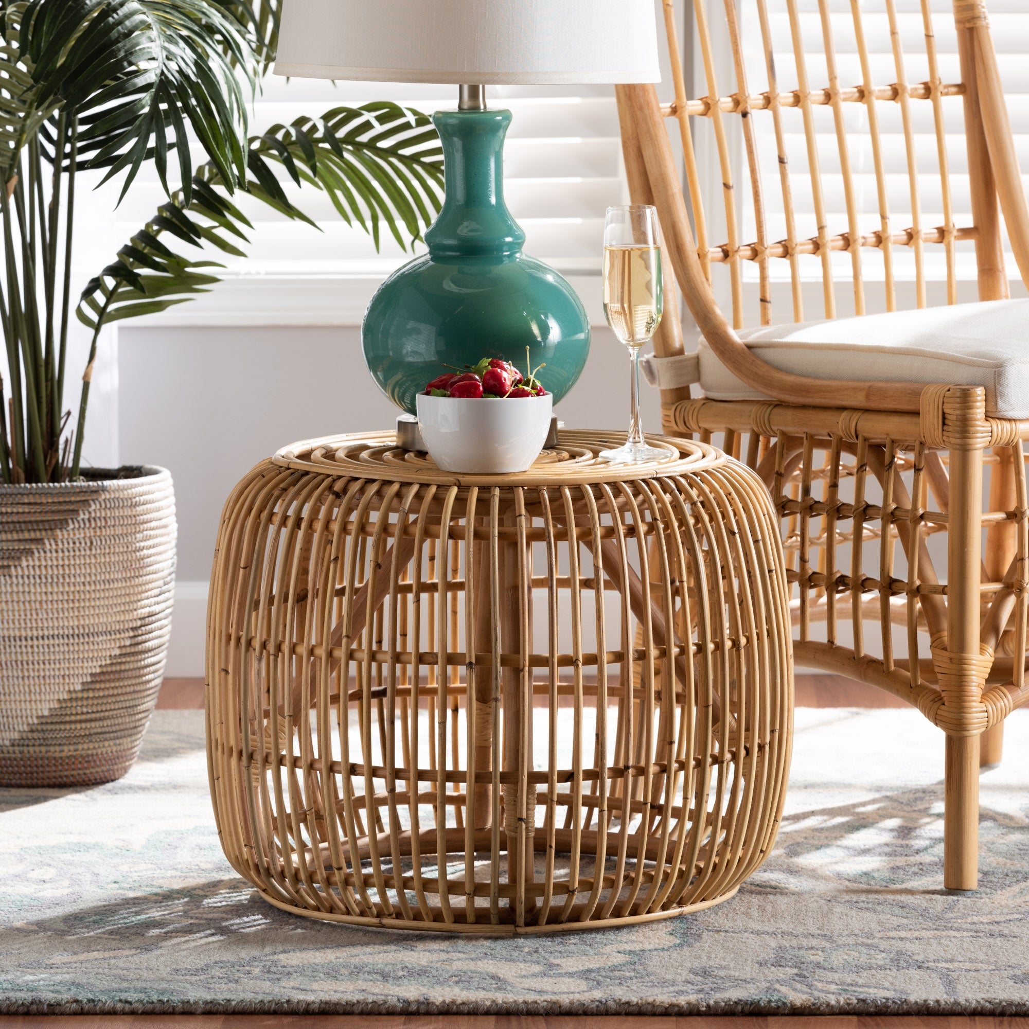 Maverick Modern Bohemian Natural Brown Rattan End table