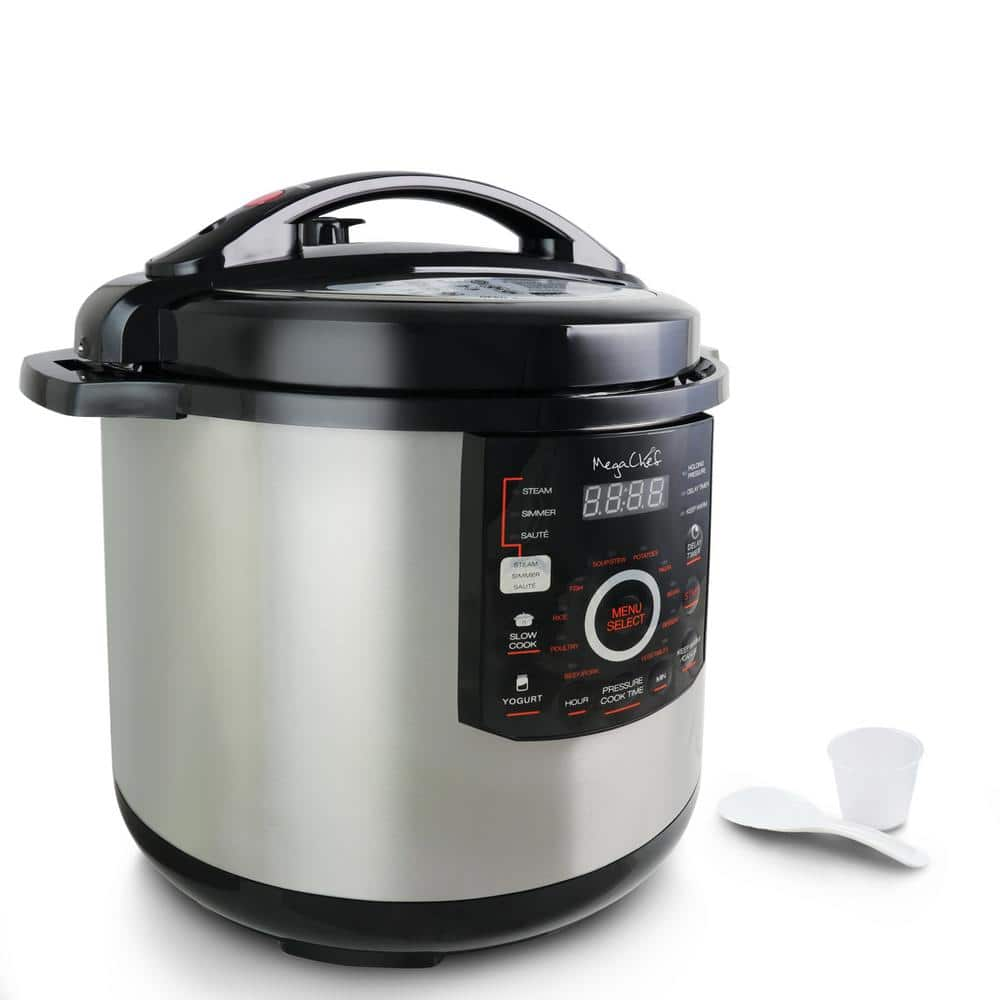 MegaChef 12 Qt. Black and Silver Electric Pressure Cooker with Automatic Shut-Off and Keep Warm Setting 985110831M