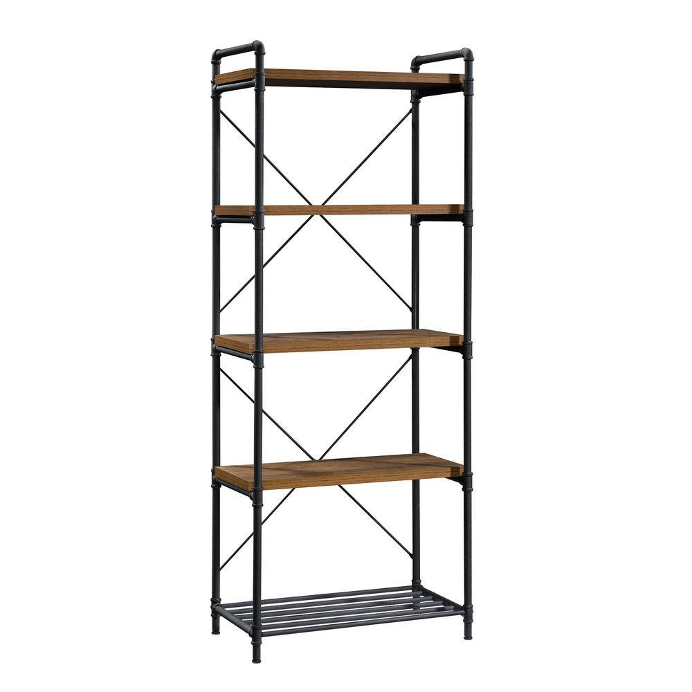 SAUDER 75.66 in. Checked Oak Metal 5-shelf Accent Bookcase with Open Back 423504