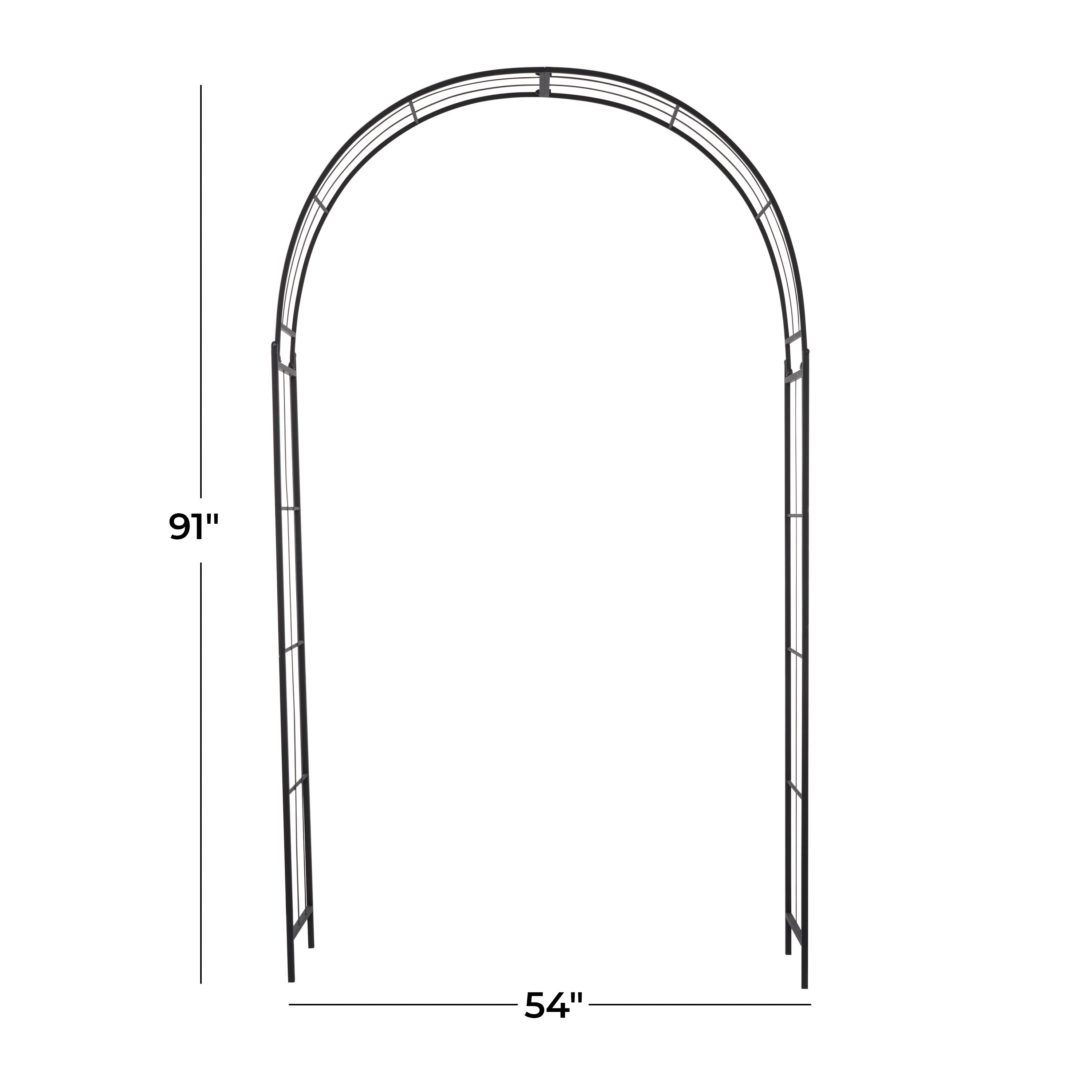 DecMode 91" Indoor Outdoor Arched Black Metal Garden Arbor with Lattice Work Sides