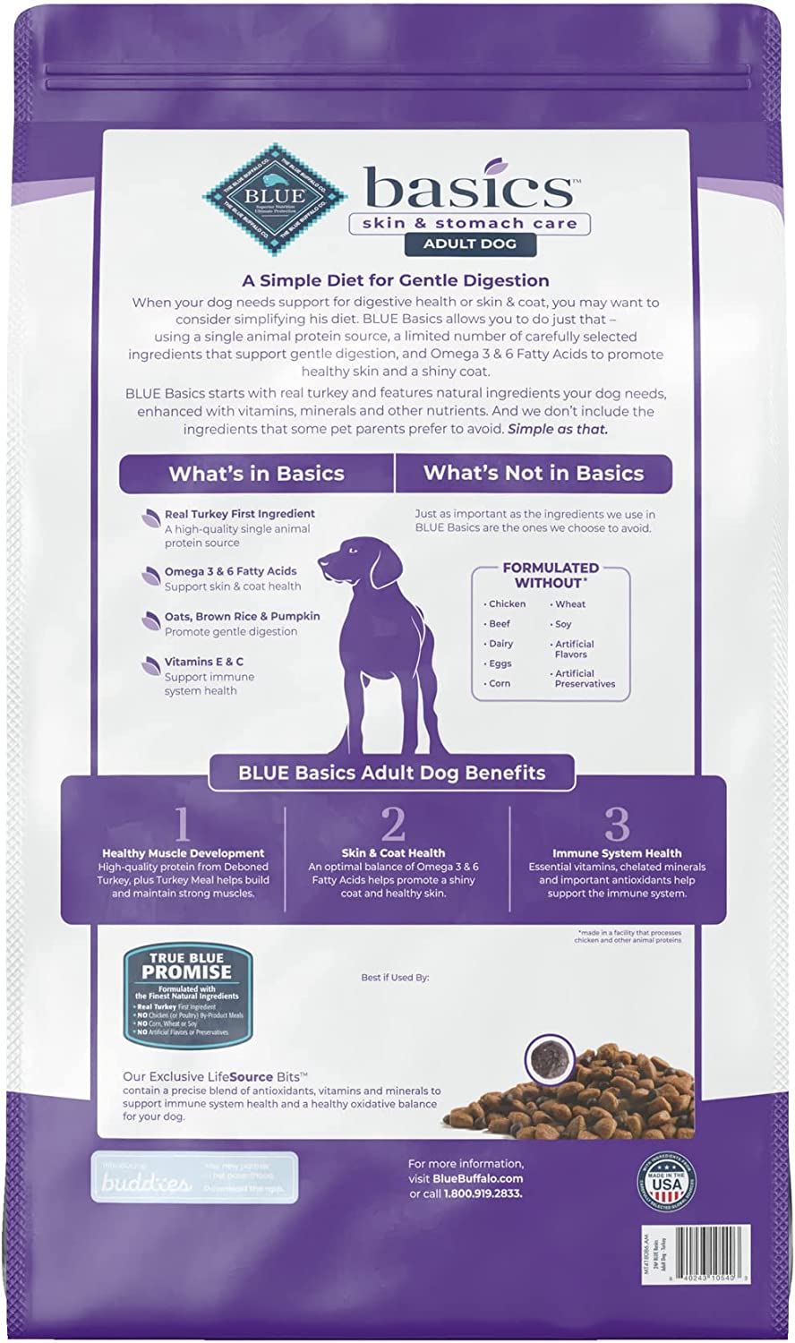 Blue Buffalo Basics Skin and Stomach Care Turkey and Potato Dry Dog Food for Adult Dogs Grain-Free 24 lb. Bag