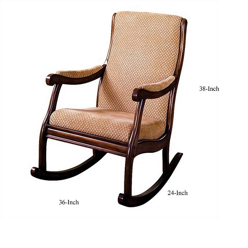 Fabric Upholstered Rocking Chair with Padded Armrests， Brown and Beige