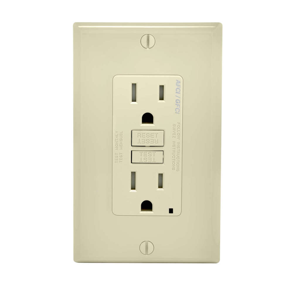 Leviton SmartlockPro AFCI/GFCI Outlet 15A 125V Duplex Light Almond ;