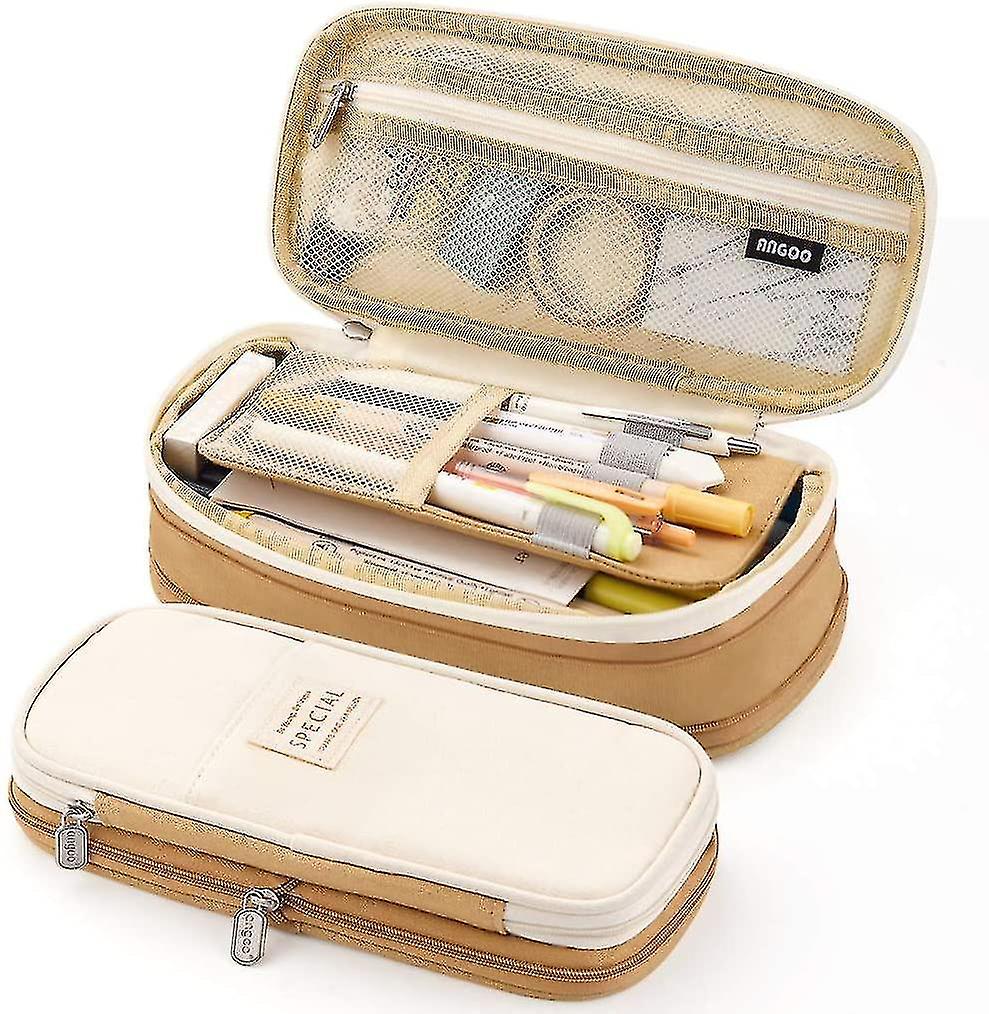 Big Capacity Pencil Pen Case Office College School Large Storage High Capacity Bag Pouch Holder Box Organizer - Khaki