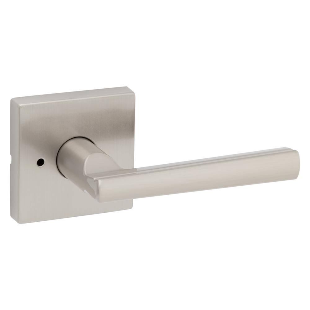 Kwikset Montreal Square Satin Nickel Privacy BedBath Door Handle with Lock 730MRLSQT156ALRCS