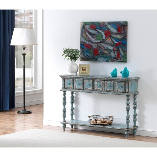 Somette Cabot Aged Blue and Cream Two Drawer Console Table