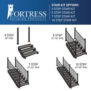 FORTRESS Apex Freestanding 4 ft. x 12 ft. x 12 ft. Himalayan Cedar PVC Deck 7-Step Stair Kit with Steel Framing  Aluminum Rail K-64407852413