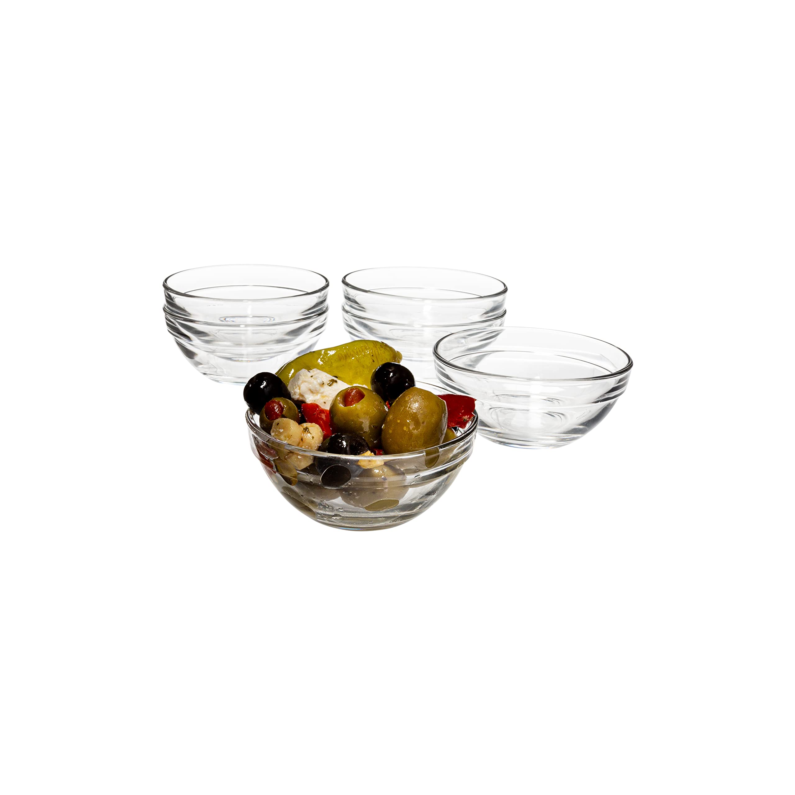 Vikko 3.5 Inch Serving and Prep Bowls， Stackable， Microwave and Dishwasher Safe – For Dessert， Dips， Candies， and Recipe Prepping – Set of Six (6) Small Clear Glass Bowls