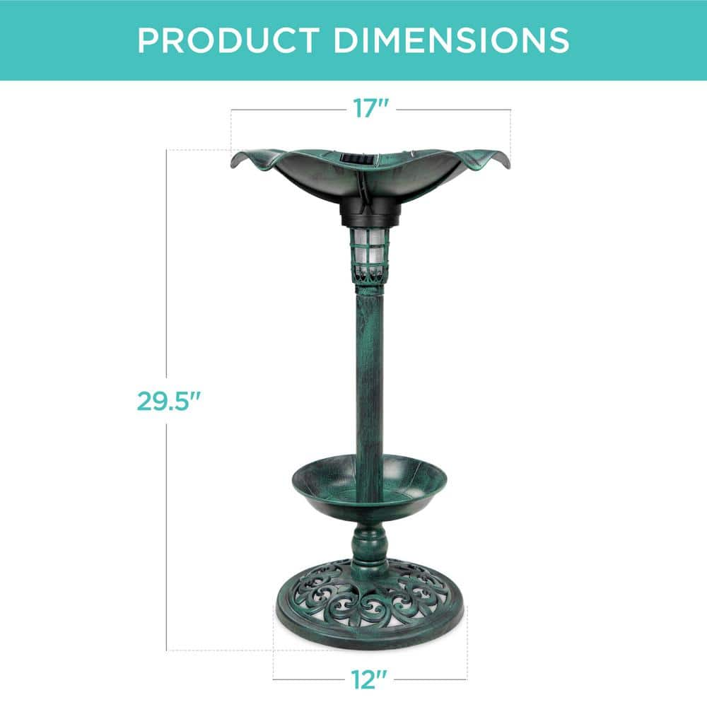 Best Choice Products Green Solar Lighted Pedestal Birdbath w/Planter， Integrated Panel SKY5809