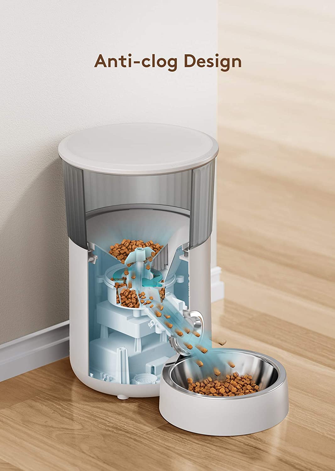 VekenAutomatic Cat Feeder， 135oz/4L Dog Feeder Pet Food Dispenser with Programmable Timer， Portion Control 1-5 Meals Per Day， Dual Power Supply and Voice Recorder for Small to Medium Cats Dogs (White)