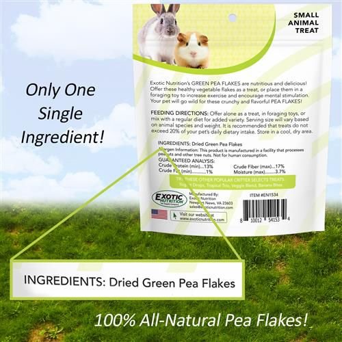 Exotic Nutrition Green Pea Flakes Small Pet Treat， 3-oz bag