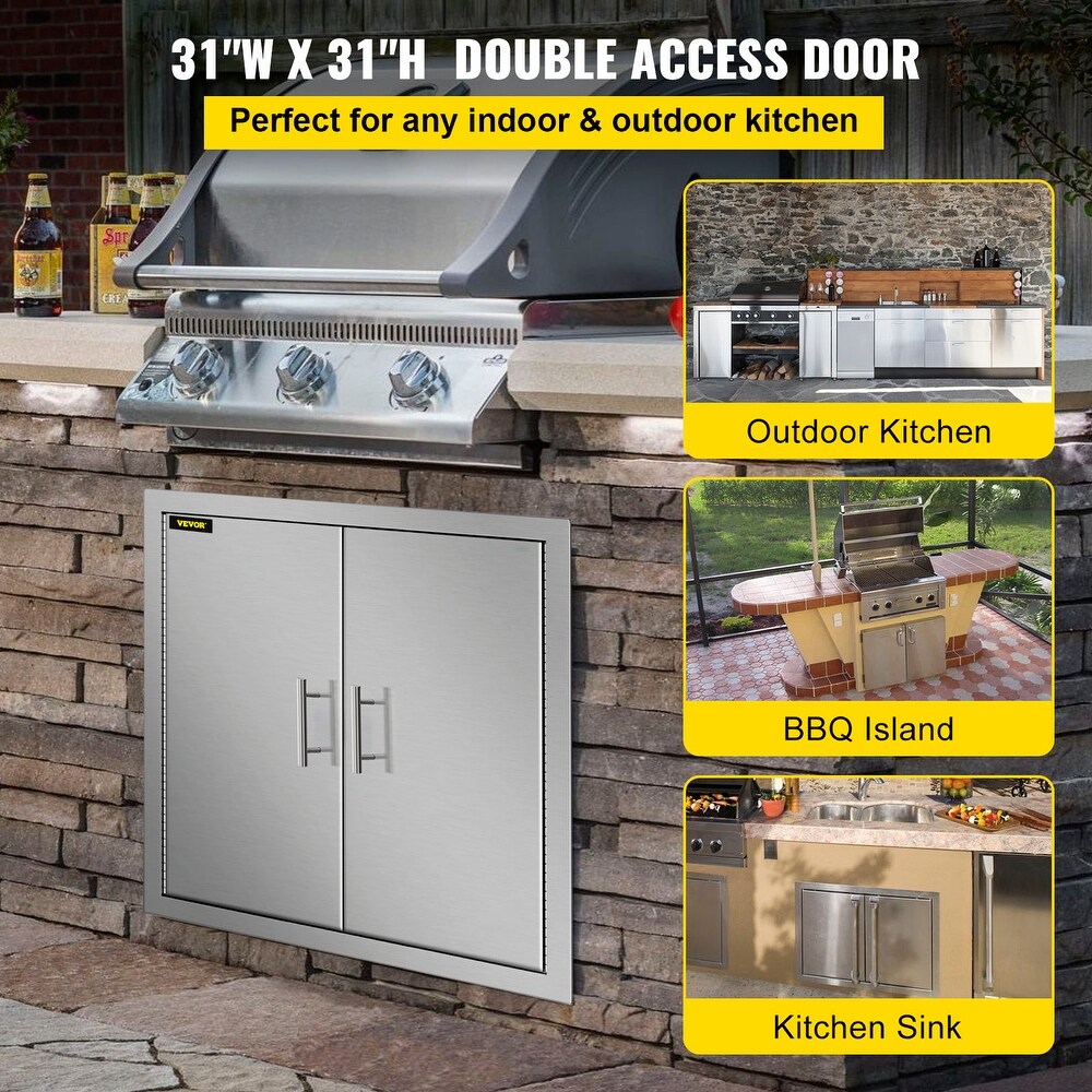 VEVOR 304 Stainless Steel Double Door with Paper Towel Holder for Outdoor Kitchen   Silver