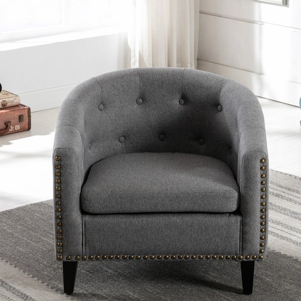 Chesterfield-Inspired Tufted Barrel Chair with Solid Wood Frame