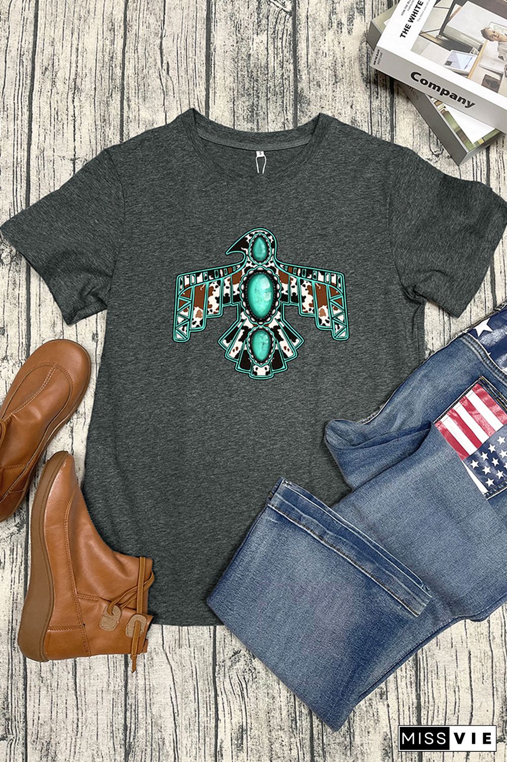 Cowhide Turquoise Thunderbird Graphic T-Shirt Wholesale