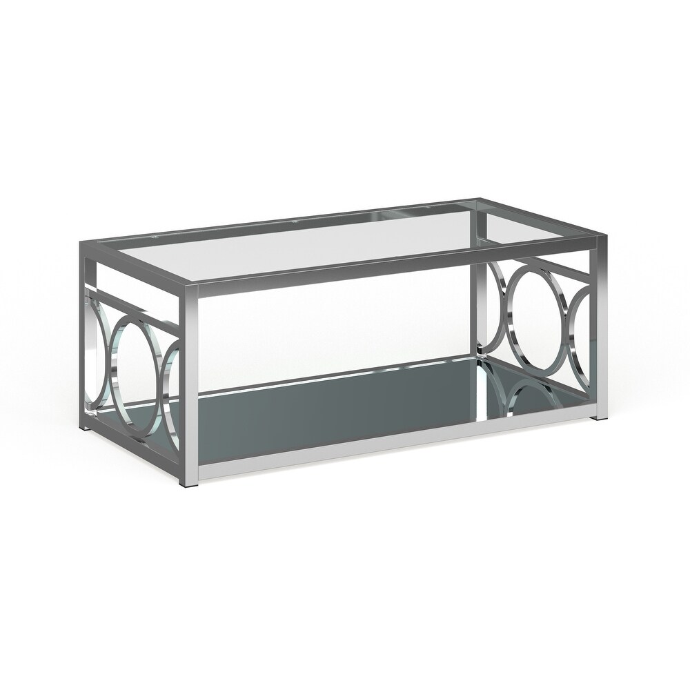 Pehrson Contemporary 47 inch Glass Top 1 Shelf Coffee Table by Silver Orchid