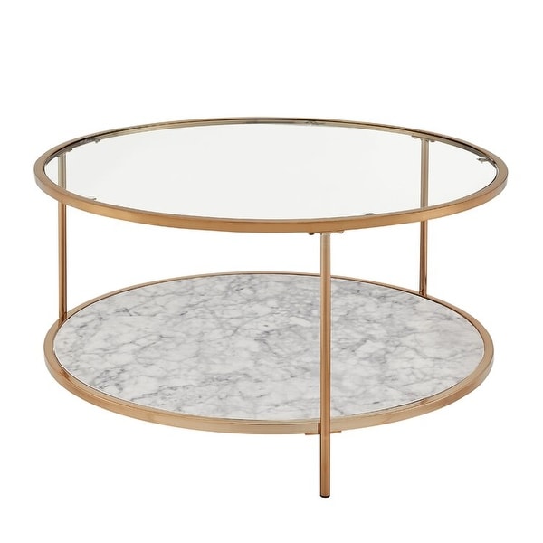 Brush Gold-Round Tempered Glass Coffee Table