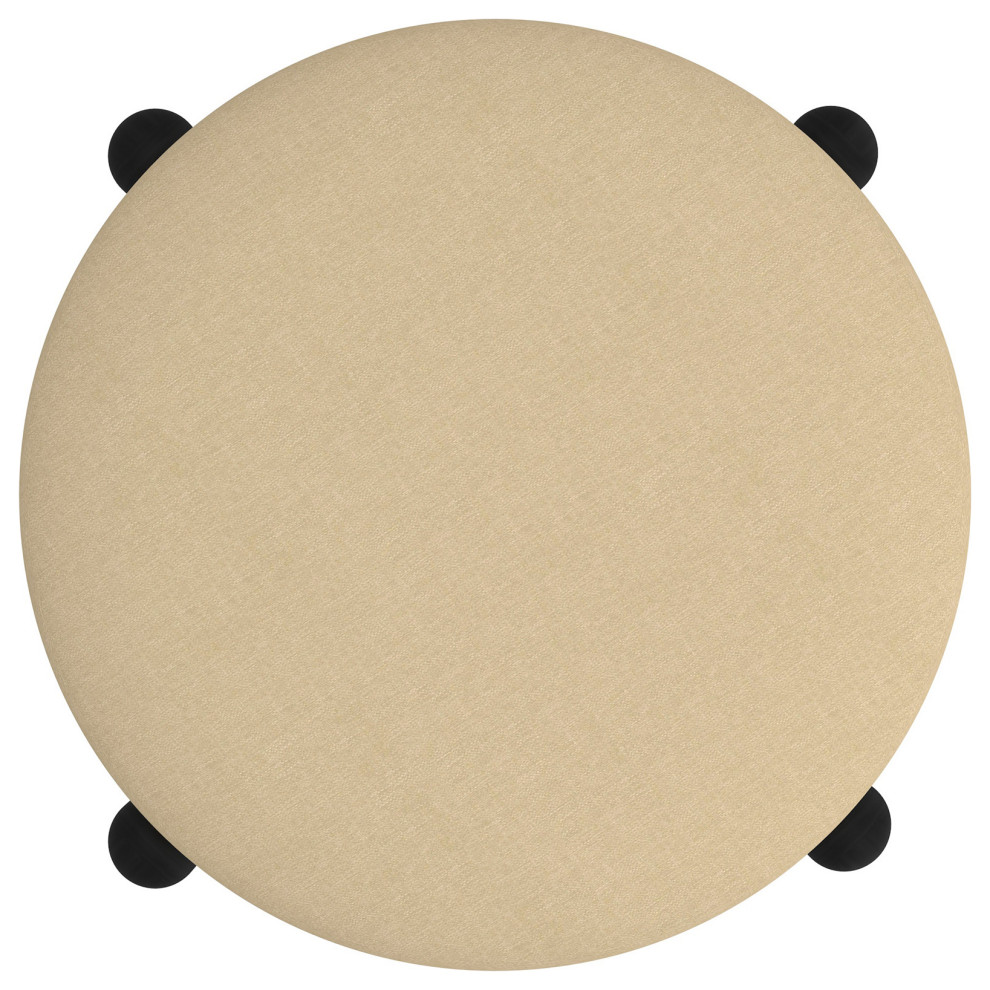 Mid Century Modern Fabric and Wood Round Storage Ottoman   Midcentury   Footstools And Ottomans   by WHI  Houzz