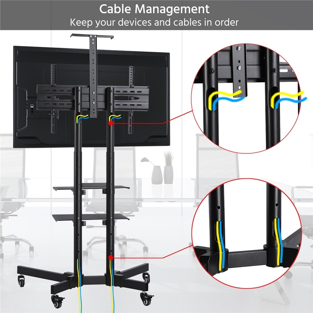 Yaheetech Height Adjustable Rolling TV Stand TV Cart for tvs 32'' 75''