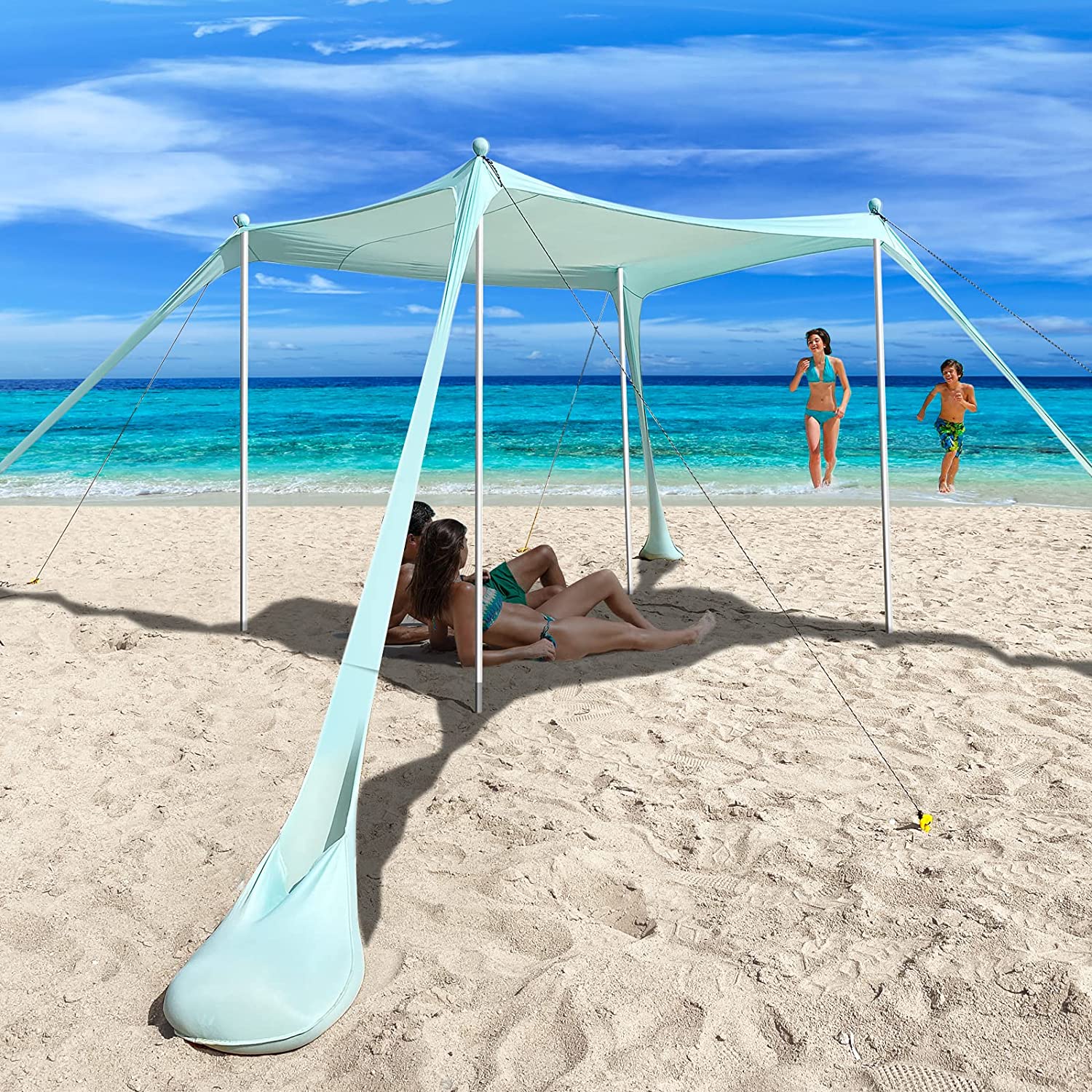 Beach Shade Canopy UPF50+ Portable Windproof Beach Tent Pop Up Sun Shelter with Anti-Wind Ropes and Carrying Bag for Camping， Fishing， Backyard， Picnics(10x10FT)