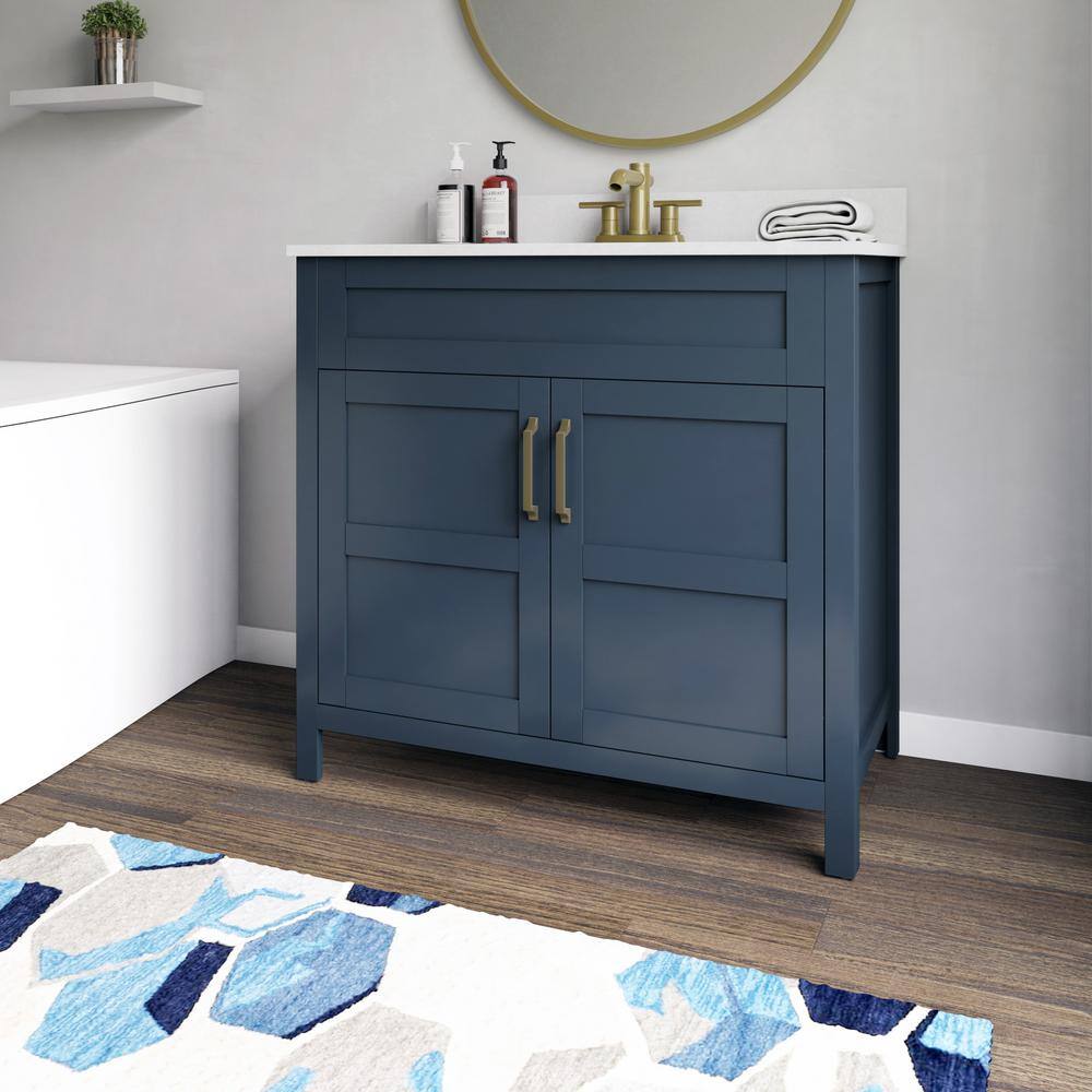 Twin Star Home 36 in. W x 20 in. D x 38 in. H Single Bath Vanity Side Cabinet in Franklin Blue with White Vanity Top with White Basin 36BV34018-F969