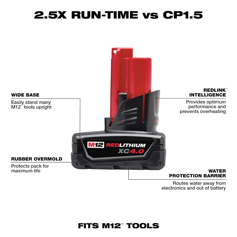 Milwaukee M12 REDLITHIUM XC 4.0Ah Extended Capacity Battery Pack 48-11-2440 from Milwaukee