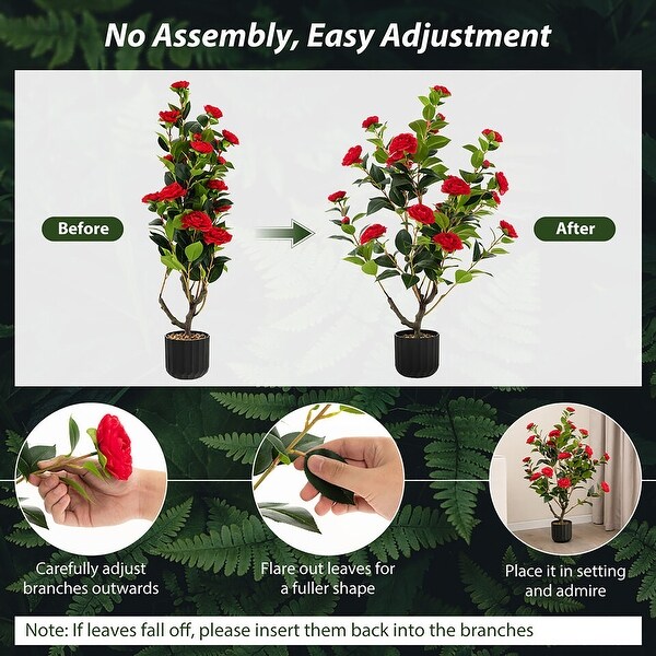 Gymax 38'' Artificial Camellia Tree Faux Floral Plant Fake Tree for