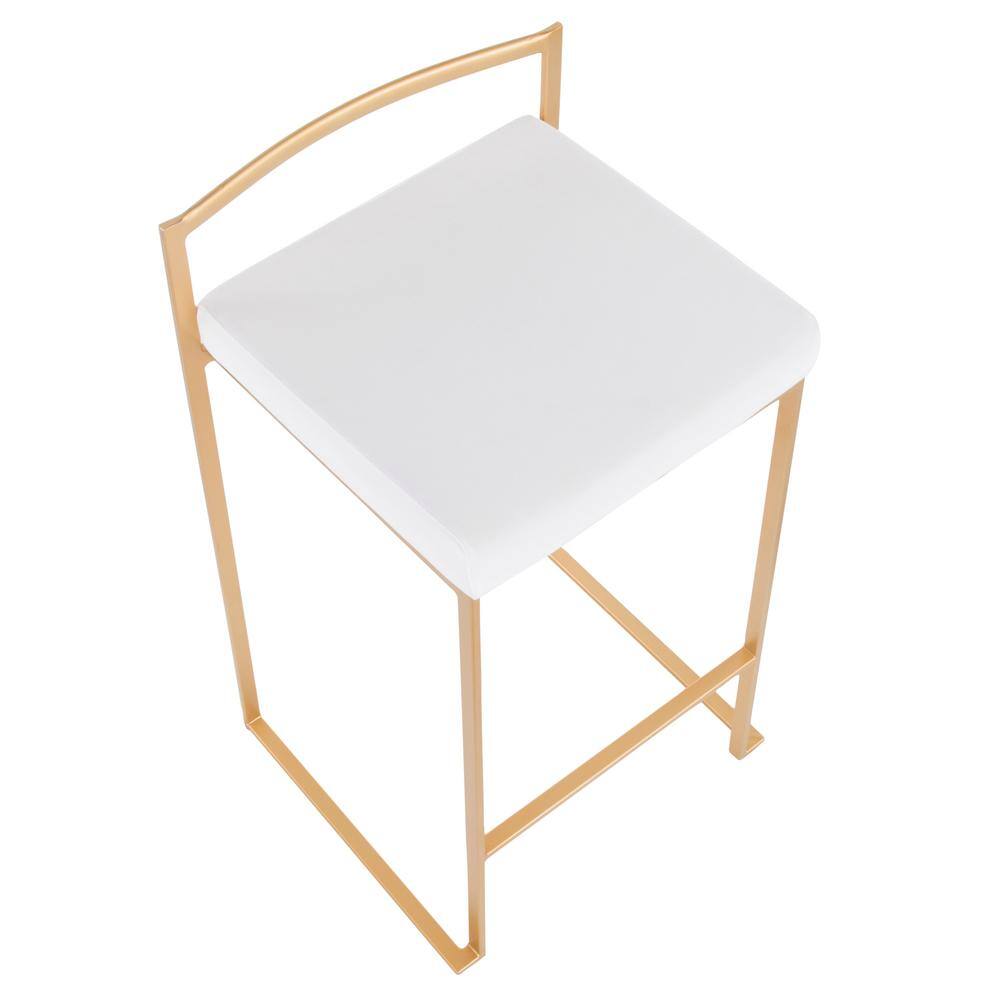 Lumisource Fuji 26 in. Gold Stackable Counter Stool with White Velvet Cushion (Set of 2) B26-FUJI AU+VW2