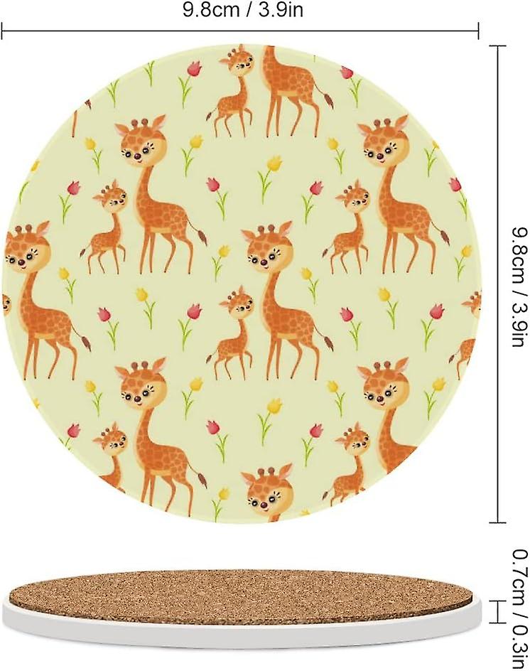 1pc Round Giraffe Family Ceramic Coasters With Cork-backed For Coffee Drink Cup Mat Absorbent Stone Coasters