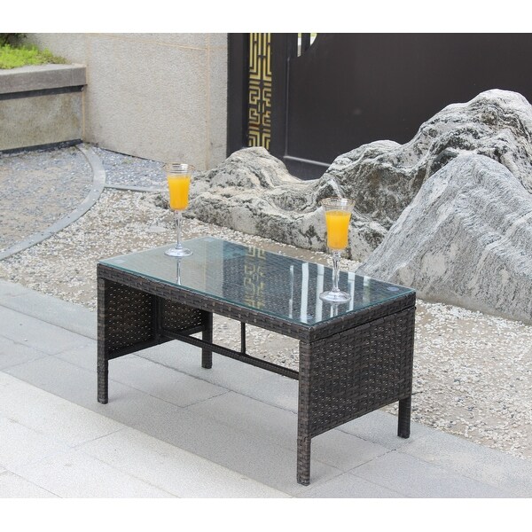 Brown Outdoor Patio Furniture 1 Coffee Table With Clear Tempered Glass