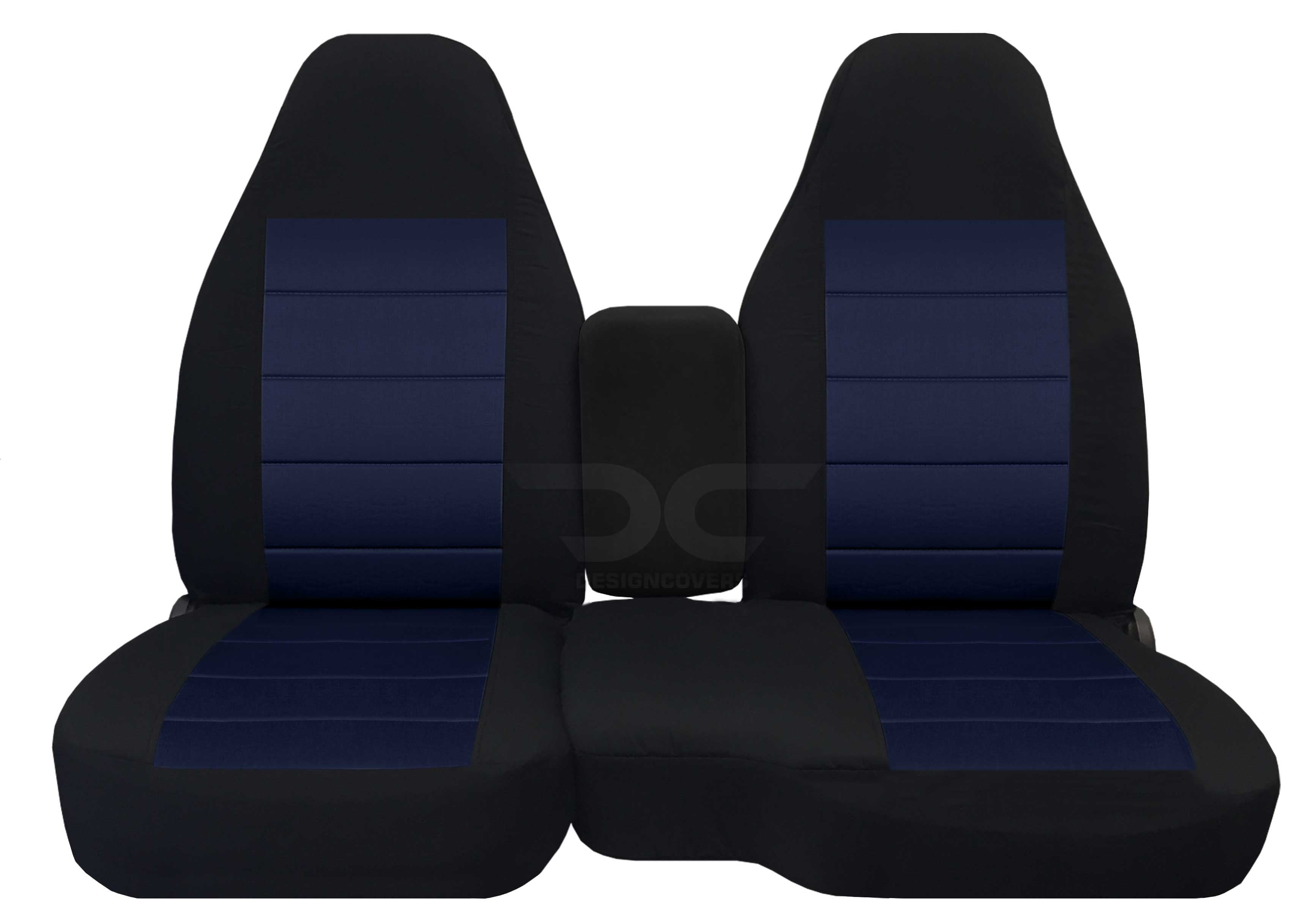 T373-Designcovers Compatible with 1998-2003 Ford Ranger/Mazda B-Series Two-Tone Truck Seat Covers (60/40 Split Bench)w Center Console:Without Cup Holders:Black and Navy Blue velour