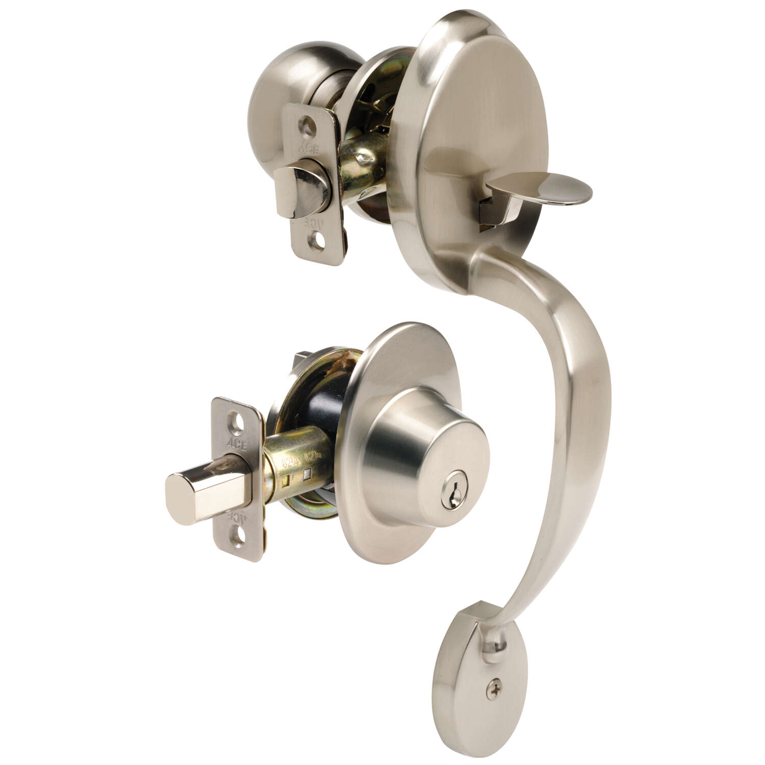 Ace Colonial Satin Nickel Entry Handleset 1-3/4 in.