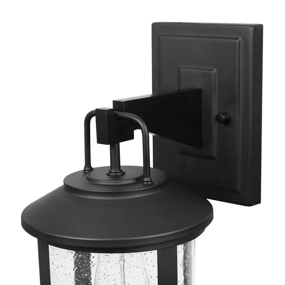 Globe Electric Penelope Matte Black Modern IndoorOutdoor 1-Light Wall Sconce with Seeded Glass Shade 44732