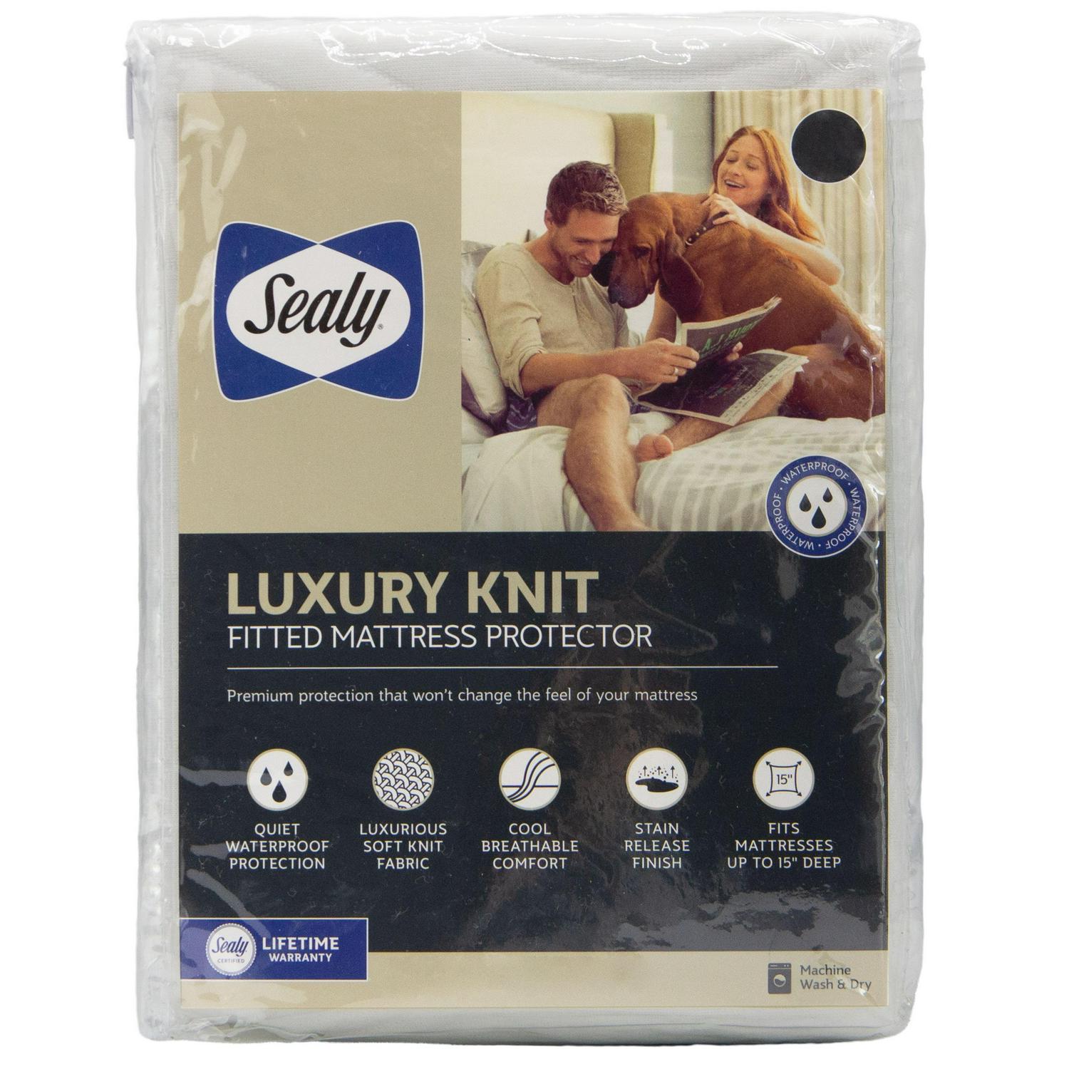 Sealy Luxury Knit Waterproof Fitted Mattress Protector， Queen