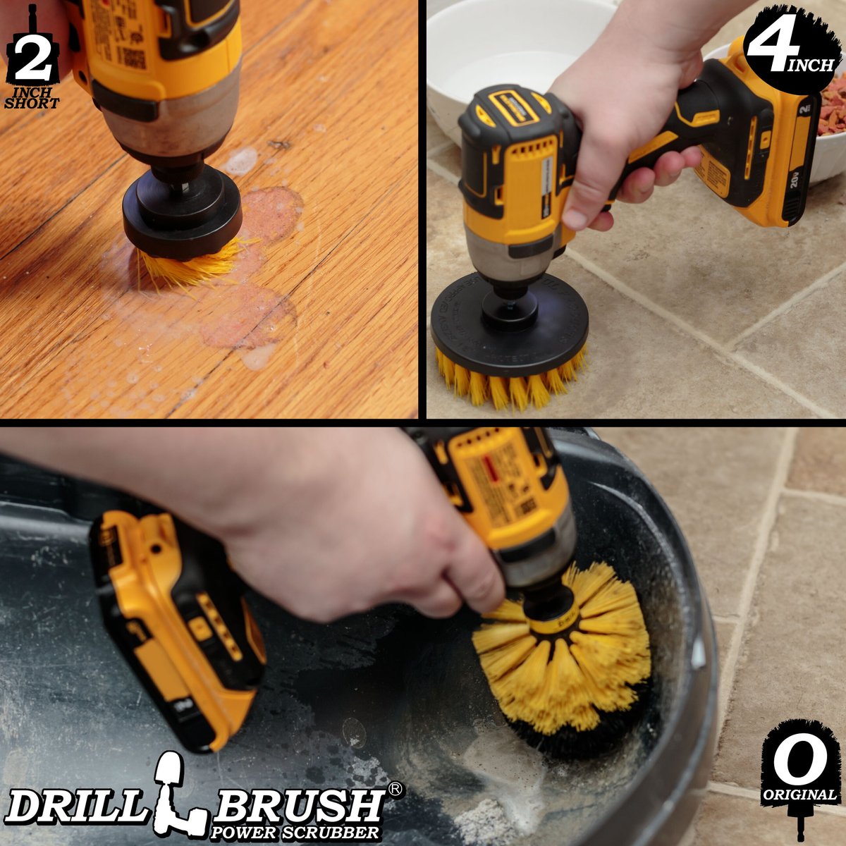 Drillbrush Power Scrubber 3-Piece Pet Stain Remover Kit， Medium Bristle Drill Brush