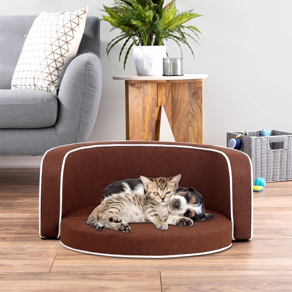 Brown Round Curved Appearance Pet Sofa with Cushion