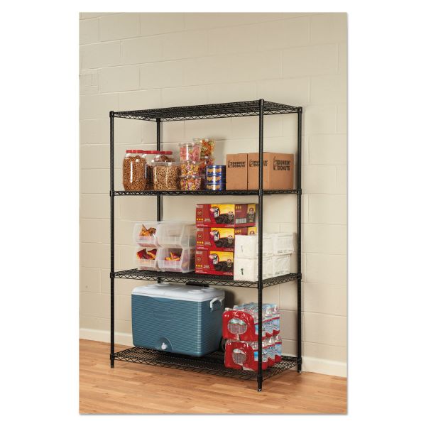 Alera NSF Certified Industrial Four-Shelf Wire Shelving Kit， 48w x 24d x 72h， Black