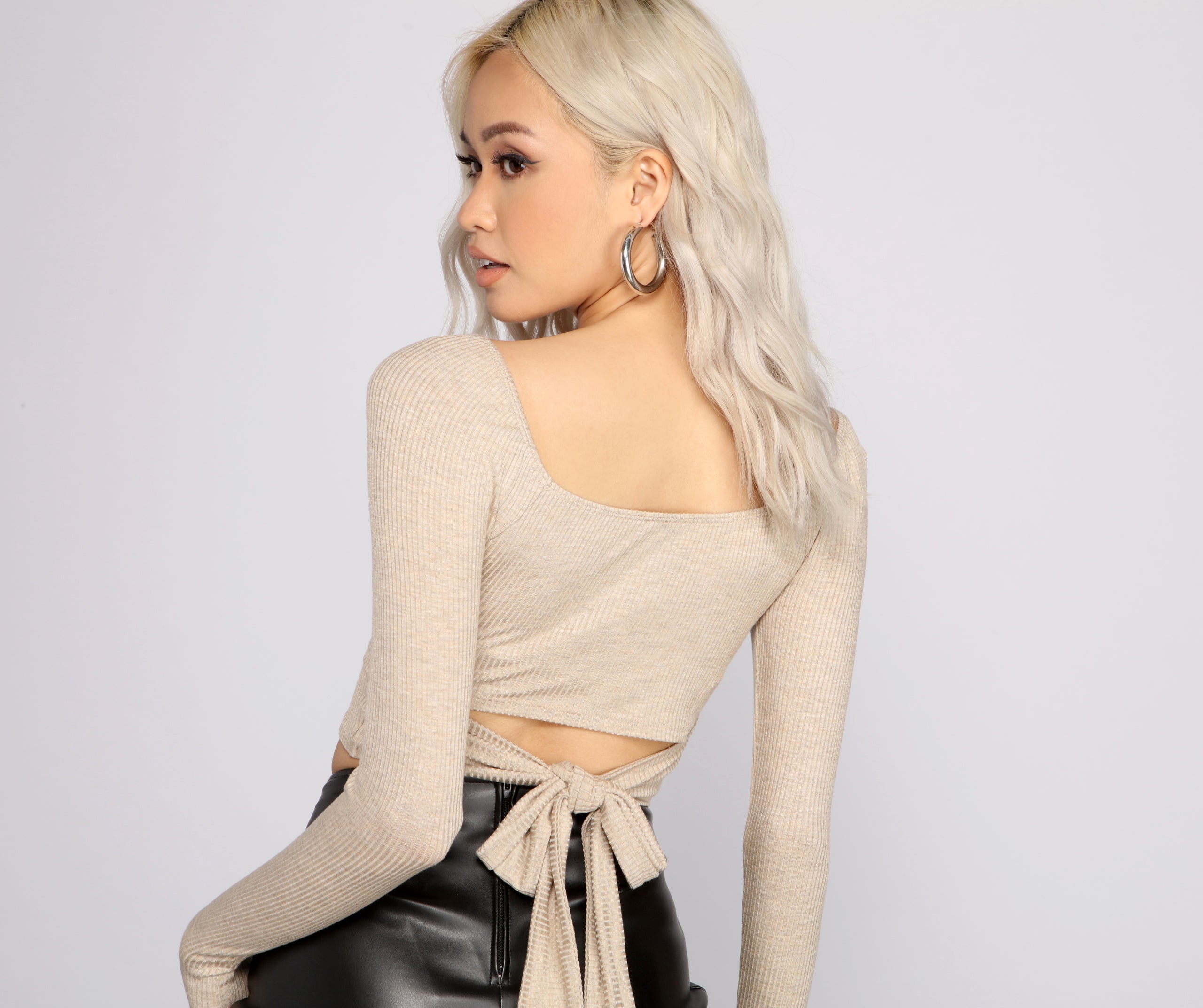 Tie Back Ribbed Knit Crop Top