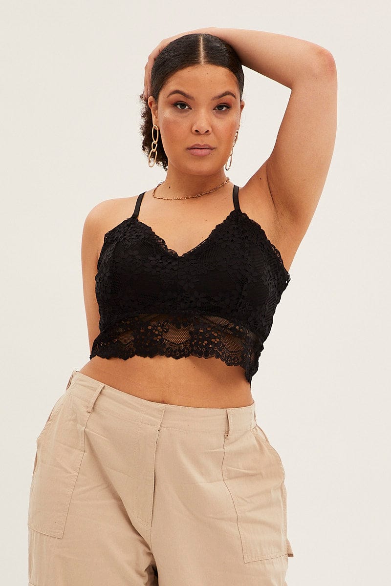 Black Bralette Top Shoestring Strap Lace