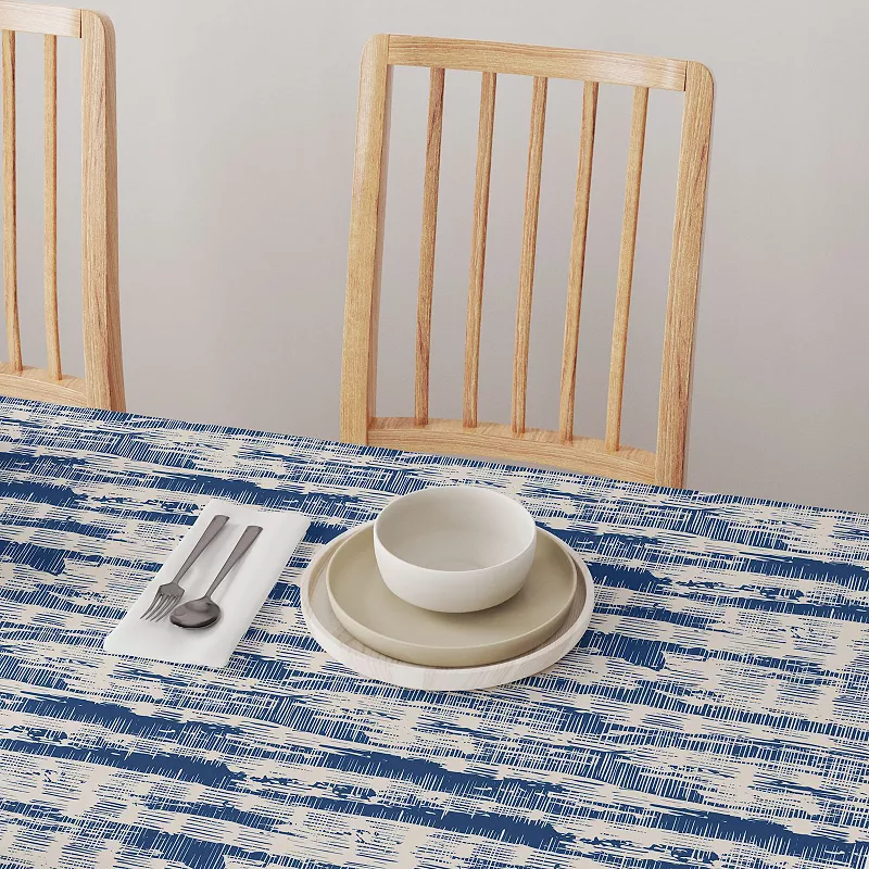 Square Tablecloth， 100% Polyester， 54x54， Blue Batik Stripe