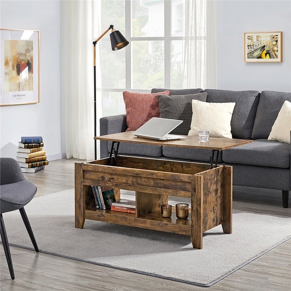 Yaheetech Lift Top Dining Coffee Table with Hidden Storage and Shelves