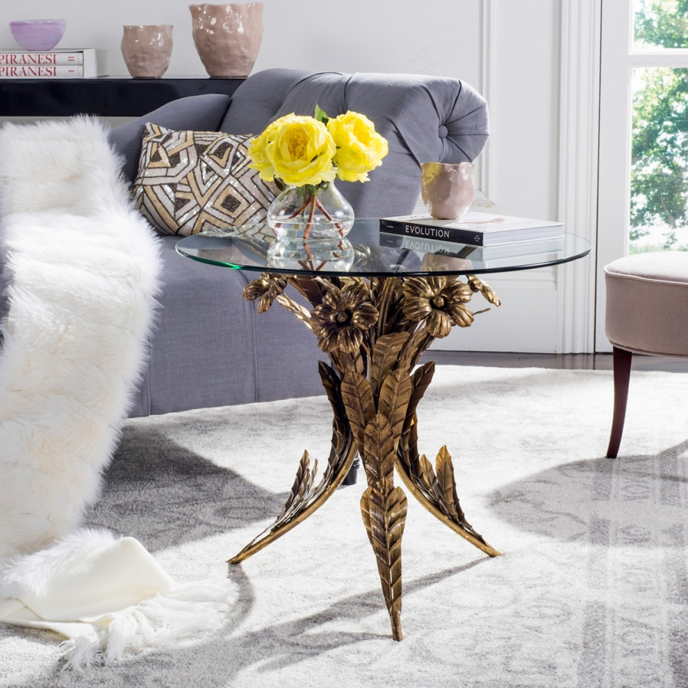 Carol Gold Leaf Bouquet Side Table Antique Gold   Contemporary   Side Tables And End Tables   by AED Luxury Home Decor  Houzz