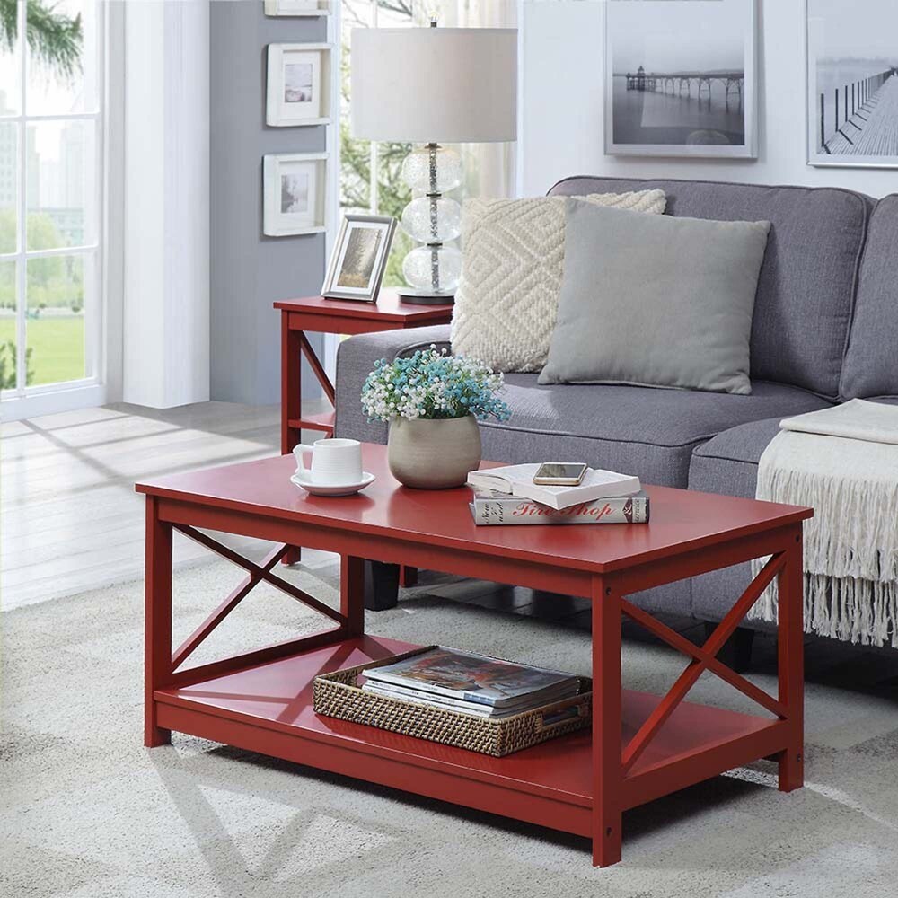 Oxford Coffee Table with Shelf， Cranberry Red