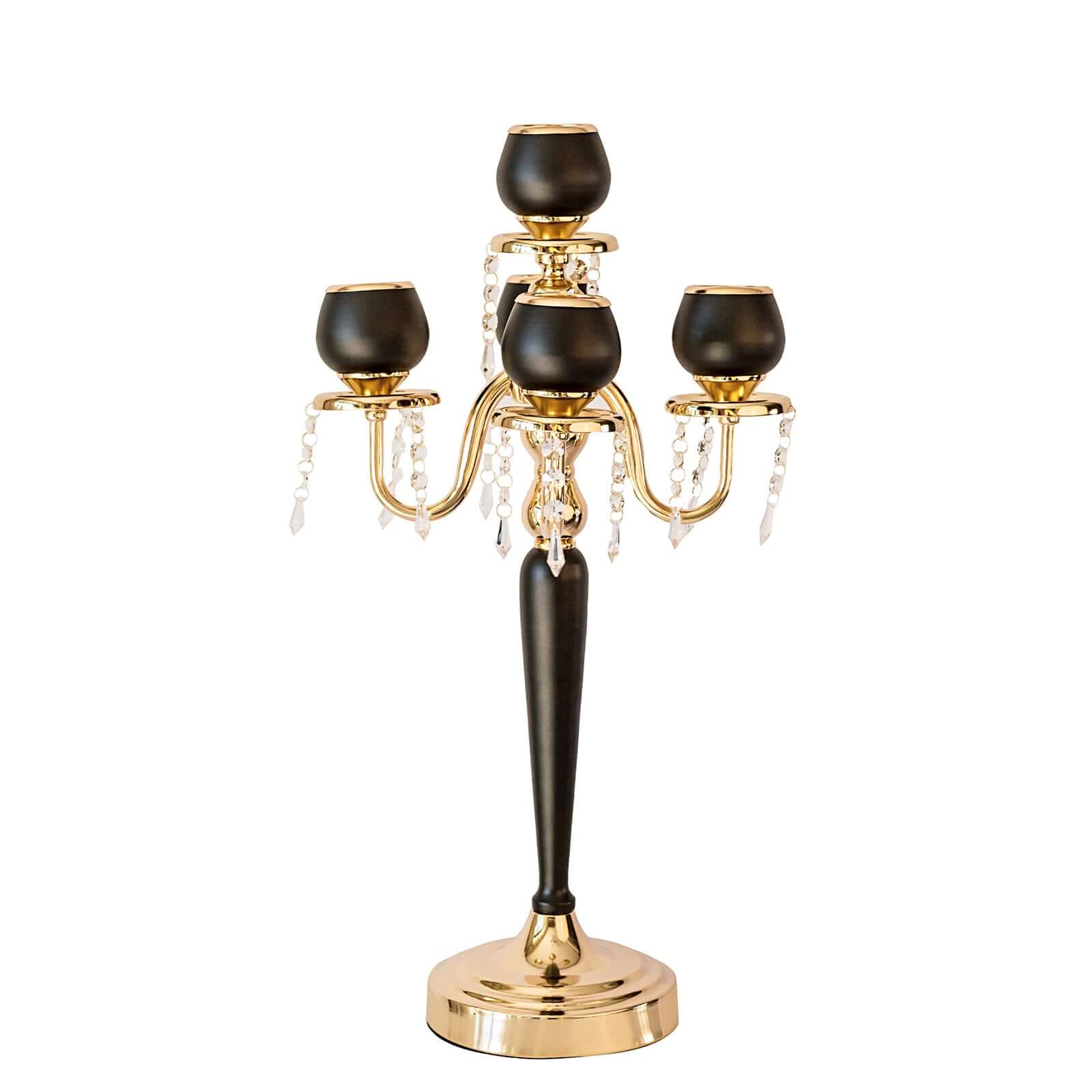 Gold/Black 5 Arm Metal Tealight Votive Candelabra Candle Holder Centerpiece 25