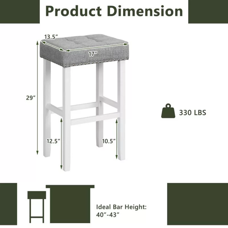 Hivago  2 Pieces Counter Height Bar Stools with Sponge Padded Cushion