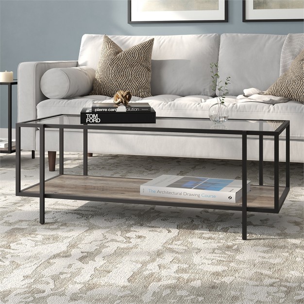 Black Bronze Coffee Table With Gray Oak Shelf Henn amp hart