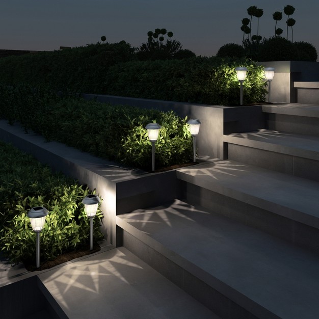 Nature Spring Stainless Steel Solar Path Lights 16 quot Gunmetal Finish Set Of 8