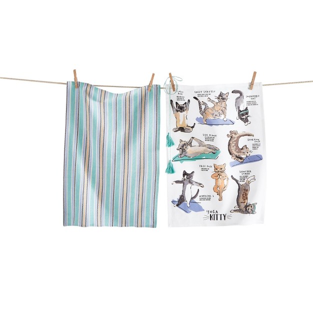 Tagltd Yoga Kitty Dishtowel Set Of 2