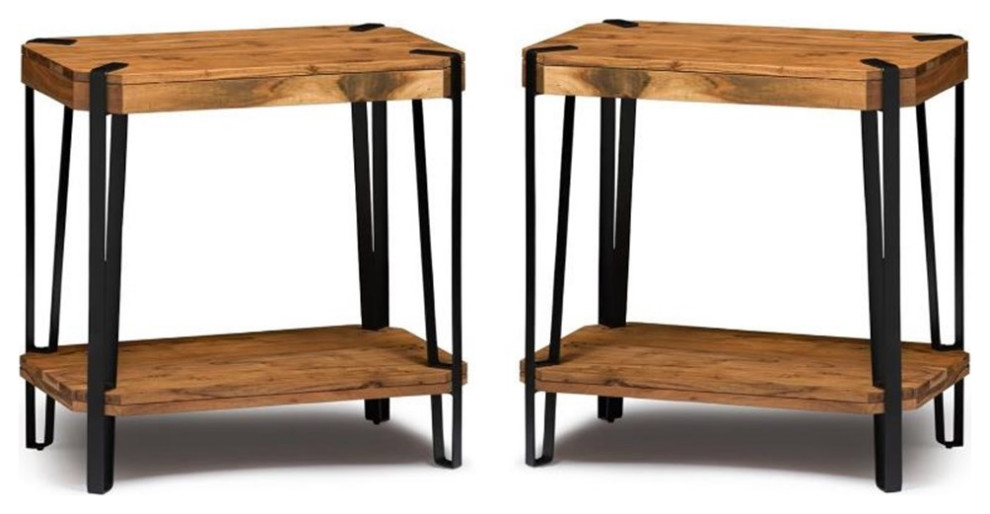 Home Square Edge Solid Wood with Metal End Table in Natural   Set of 2   Industrial   Side Tables And End Tables   by Homesquare  Houzz